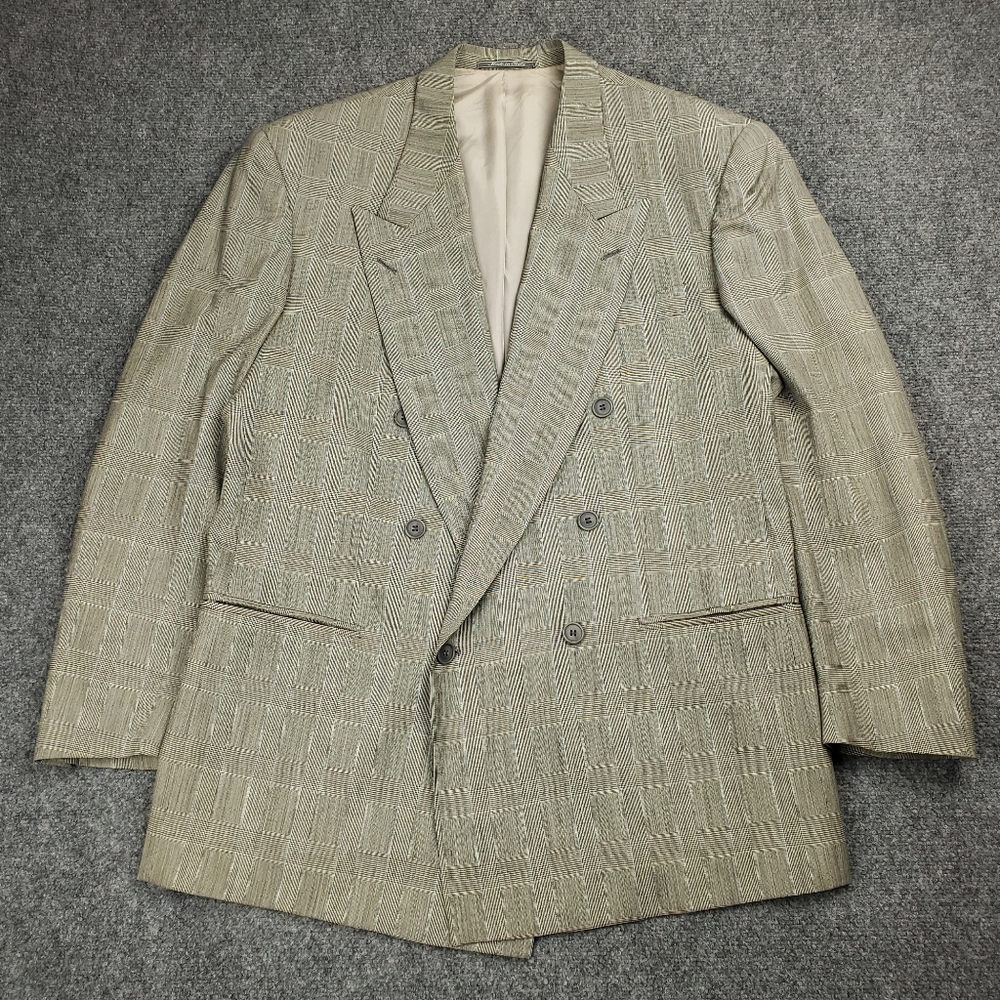 Lubiam Wool Blazer 44L Double Breasted Peak Lapel Houndstooth E Thomas Italy